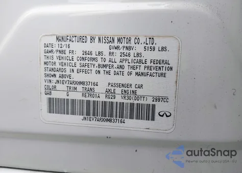 2017 Infiniti Q50 3.0T Signature Edition z USA, uszkodzony, nr VIN JN1EV7ARXHM837164